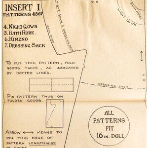 1913 Mary Frances Sewing Pattern Doll Kimono Gown Robe Jane Boyer Crafts DWSS11